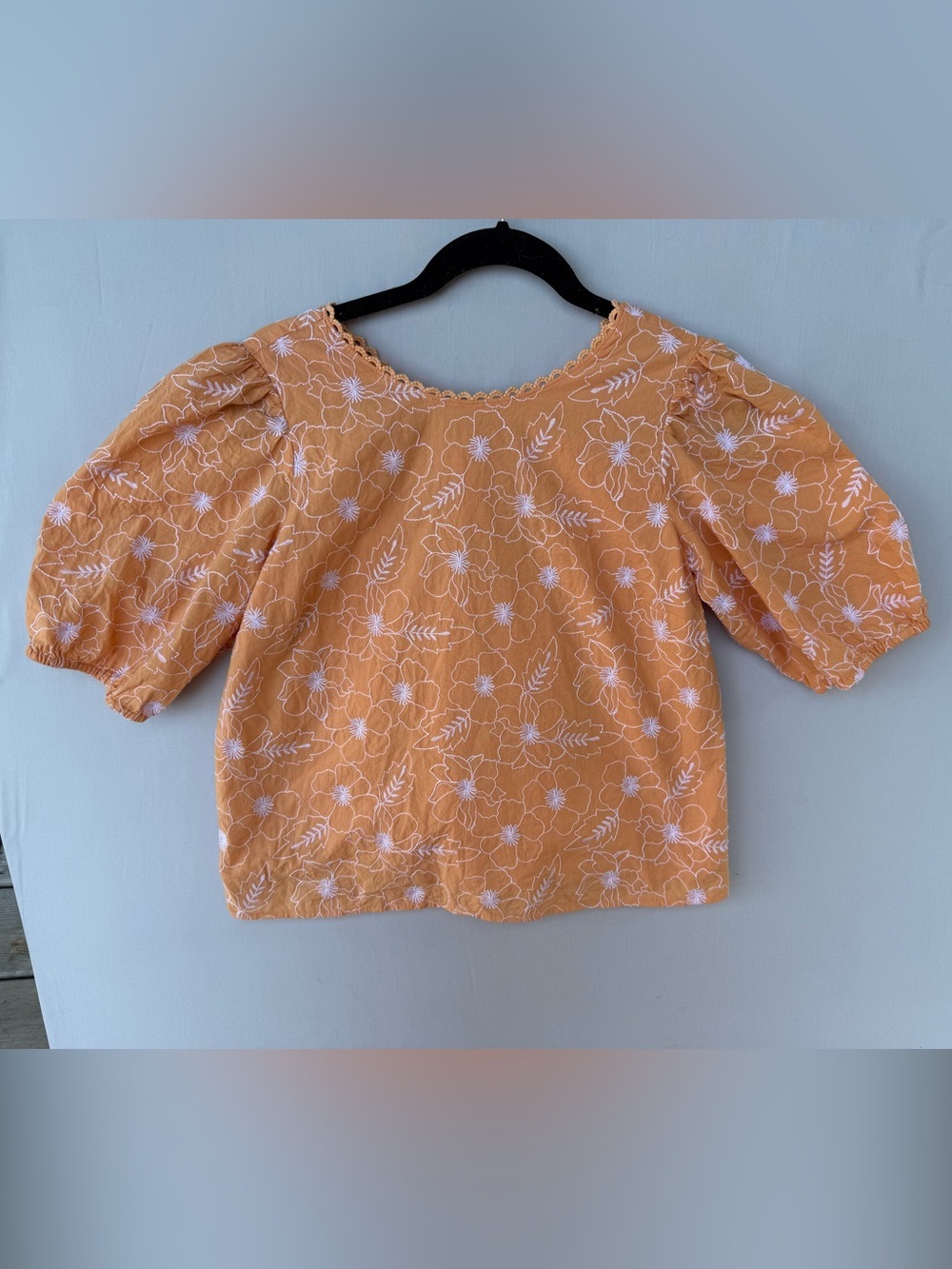 LOFT Orange Embroidered Balloon Sleeve Blouse